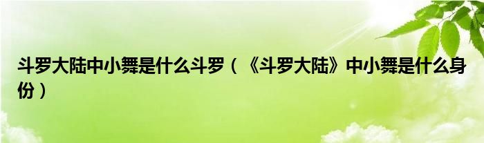 斗罗大陆中小舞是什么斗罗（《斗罗大陆》中小舞是什么身份）