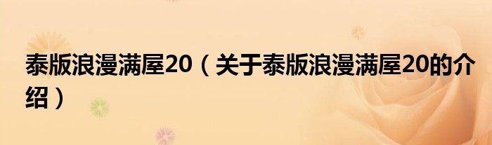 泰版浪漫满屋20（关于泰版浪漫满屋20的介绍）