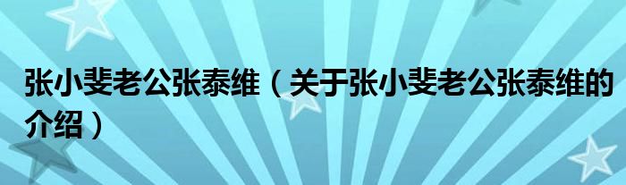 张小斐老公张泰维（关于张小斐老公张泰维的介绍）