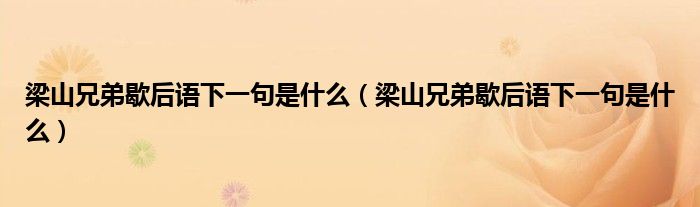 梁山兄弟歇后语下一句是什么（梁山兄弟歇后语下一句是什么）