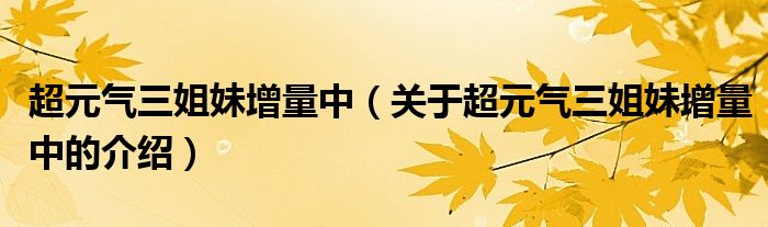 超元气三姐妹增量中（关于超元气三姐妹增量中的介绍）