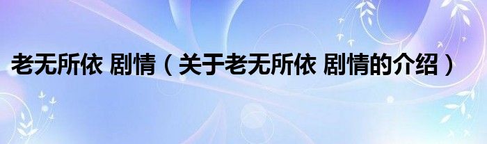 老无所依 剧情（关于老无所依 剧情的介绍）