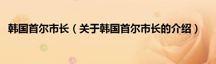 韩国首尔市长（关于韩国首尔市长的介绍）