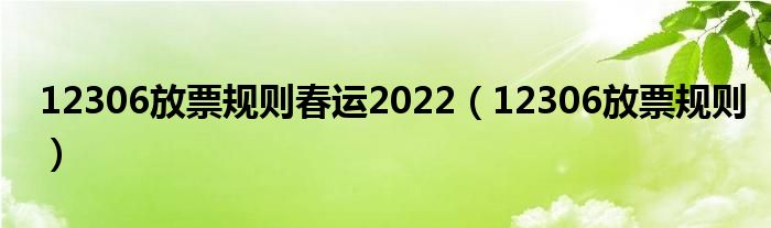 12306放票规则春运2022（12306放票规则）