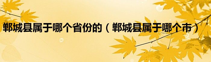 郸城县属于哪个省份的（郸城县属于哪个市）