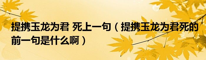 提携玉龙为君 死上一句（提携玉龙为君死的前一句是什么啊）