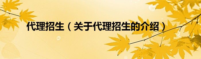 代理招生（关于代理招生的介绍）