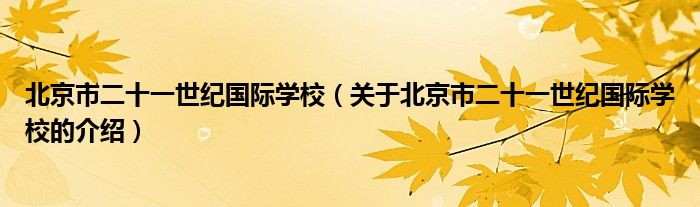 北京市二十一世纪国际学校（关于北京市二十一世纪国际学校的介绍）