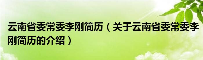 云南省委常委李刚简历（关于云南省委常委李刚简历的介绍）