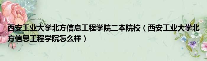 西安工业大学北方信息工程学院二本院校（西安工业大学北方信息工程学院怎么样）
