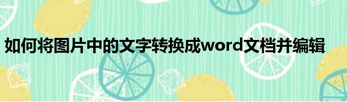 如何将图片中的文字转换成word文档并编辑