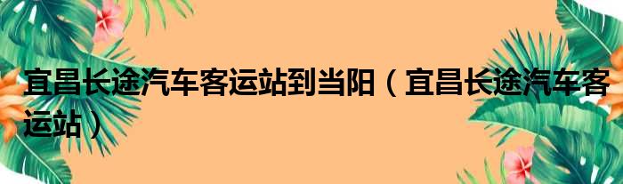 宜昌长途汽车客运站到当阳（宜昌长途汽车客运站）