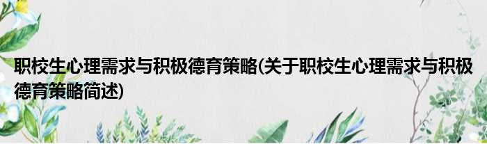 职校生心理需求与积极德育策略(关于职校生心理需求与积极德育策略简述)