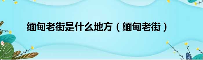 缅甸老街是什么地方（缅甸老街）