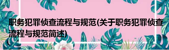 职务犯罪侦查流程与规范(关于职务犯罪侦查流程与规范简述)