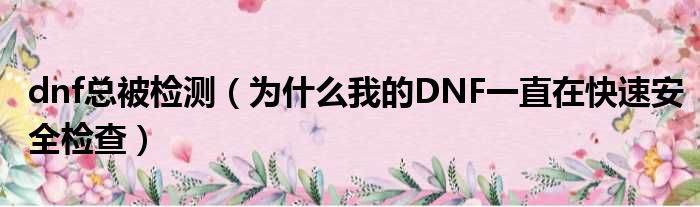 dnf总被检测（为什么我的DNF一直在快速安全检查）