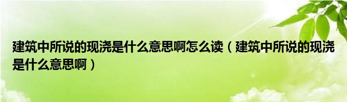 建筑中所说的现浇是什么意思啊怎么读（建筑中所说的现浇是什么意思啊）