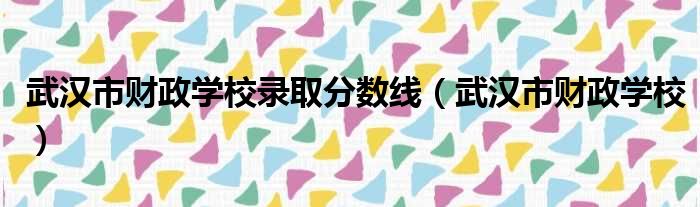 武汉市财政学校录取分数线（武汉市财政学校）