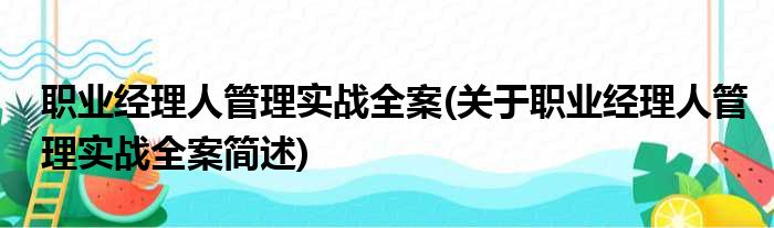 职业经理人管理实战全案(关于职业经理人管理实战全案简述)