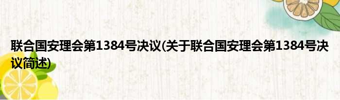 联合国安理会第1384号决议(关于联合国安理会第1384号决议简述)