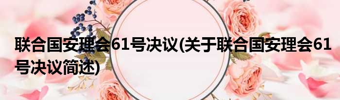 联合国安理会61号决议(关于联合国安理会61号决议简述)