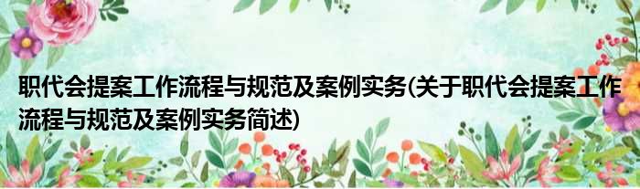 职代会提案工作流程与规范及案例实务(关于职代会提案工作流程与规范及案例实务简述)