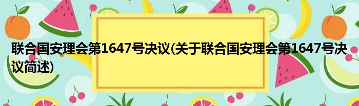 联合国安理会第1647号决议(关于联合国安理会第1647号决议简述)