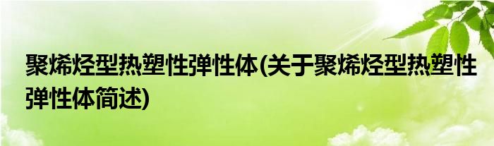 聚烯烃型热塑性弹性体(关于聚烯烃型热塑性弹性体简述)