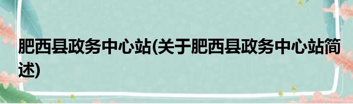 肥西县政务中心站(关于肥西县政务中心站简述)