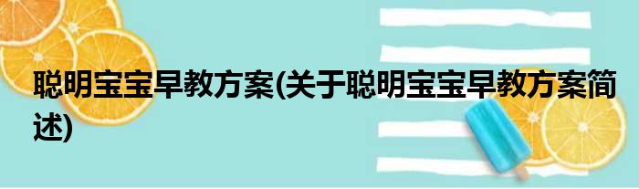 聪明宝宝早教方案(关于聪明宝宝早教方案简述)