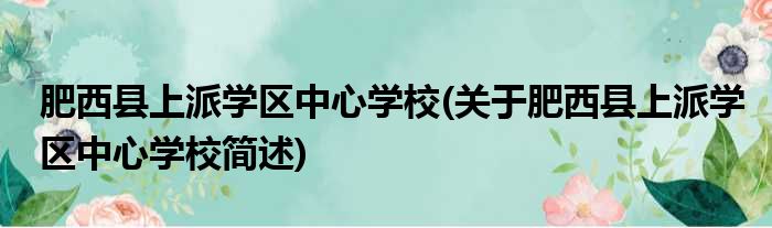 肥西县上派学区中心学校(关于肥西县上派学区中心学校简述)