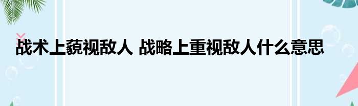 战术上藐视敌人 战略上重视敌人什么意思