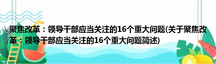 聚焦改革：领导干部应当关注的16个重大问题(关于聚焦改革：领导干部应当关注的16个重大问题简述)