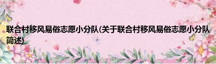 联合村移风易俗志愿小分队(关于联合村移风易俗志愿小分队简述)