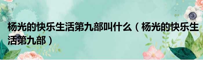 杨光的快乐生活第九部叫什么（杨光的快乐生活第九部）