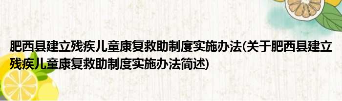 肥西县建立残疾儿童康复救助制度实施办法(关于肥西县建立残疾儿童康复救助制度实施办法简述)