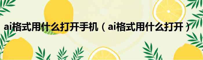 ai格式用什么打开手机（ai格式用什么打开）