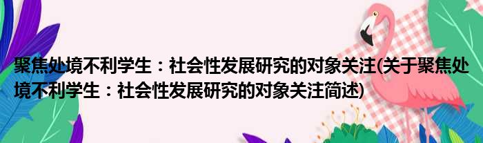 聚焦处境不利学生：社会性发展研究的对象关注(关于聚焦处境不利学生：社会性发展研究的对象关注简述)