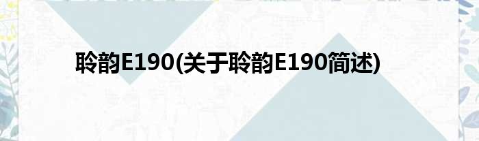 聆韵E190(关于聆韵E190简述)