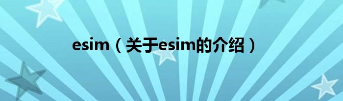 esim（关于esim的介绍）