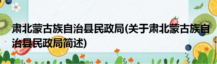 肃北蒙古族自治县民政局(关于肃北蒙古族自治县民政局简述)