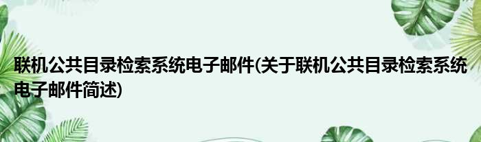 联机公共目录检索系统电子邮件(关于联机公共目录检索系统电子邮件简述)