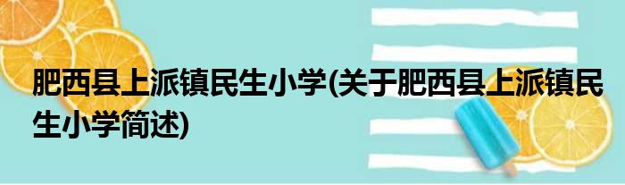 肥西县上派镇民生小学(关于肥西县上派镇民生小学简述)