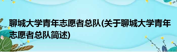 聊城大学青年志愿者总队(关于聊城大学青年志愿者总队简述)