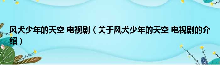 风犬少年的天空 电视剧（关于风犬少年的天空 电视剧的介绍）