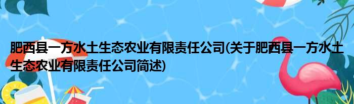 肥西县一方水土生态农业有限责任公司(关于肥西县一方水土生态农业有限责任公司简述)