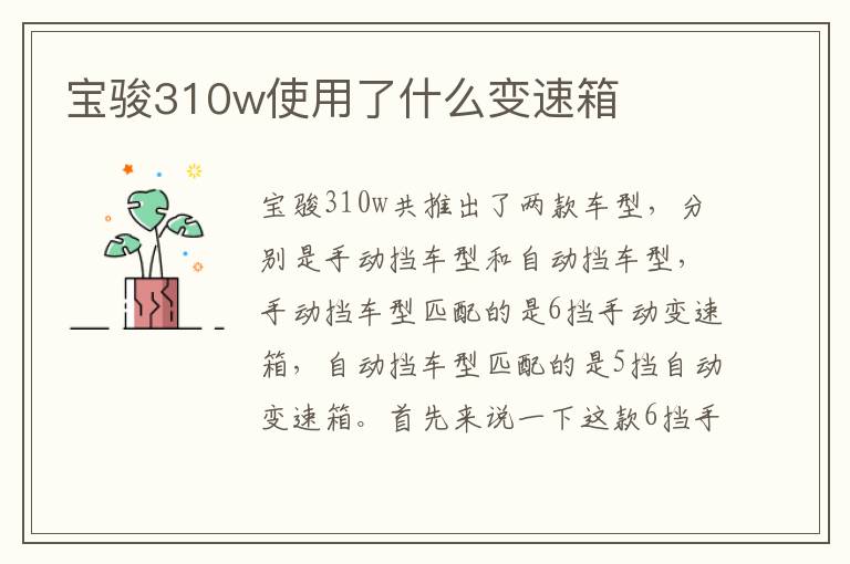 宝骏310w使用了什么变速箱