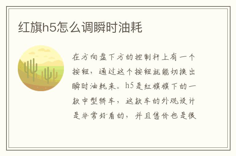 红旗h5怎么调瞬时油耗