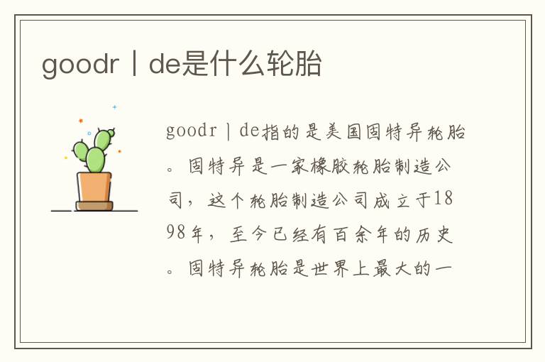 goodr丨de是什么轮胎