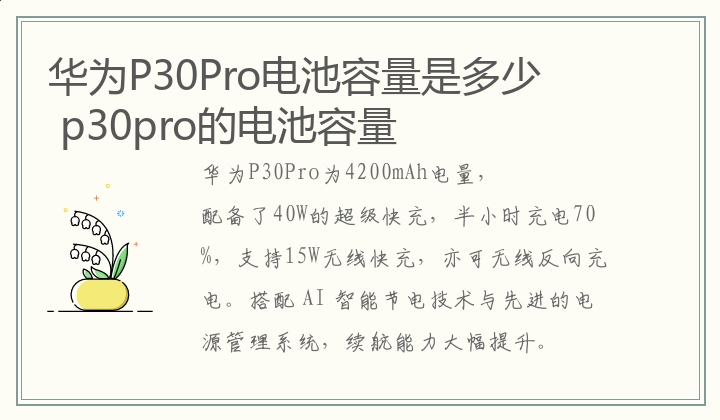 华为P30Pro电池容量是多少,,p30pro的电池容量